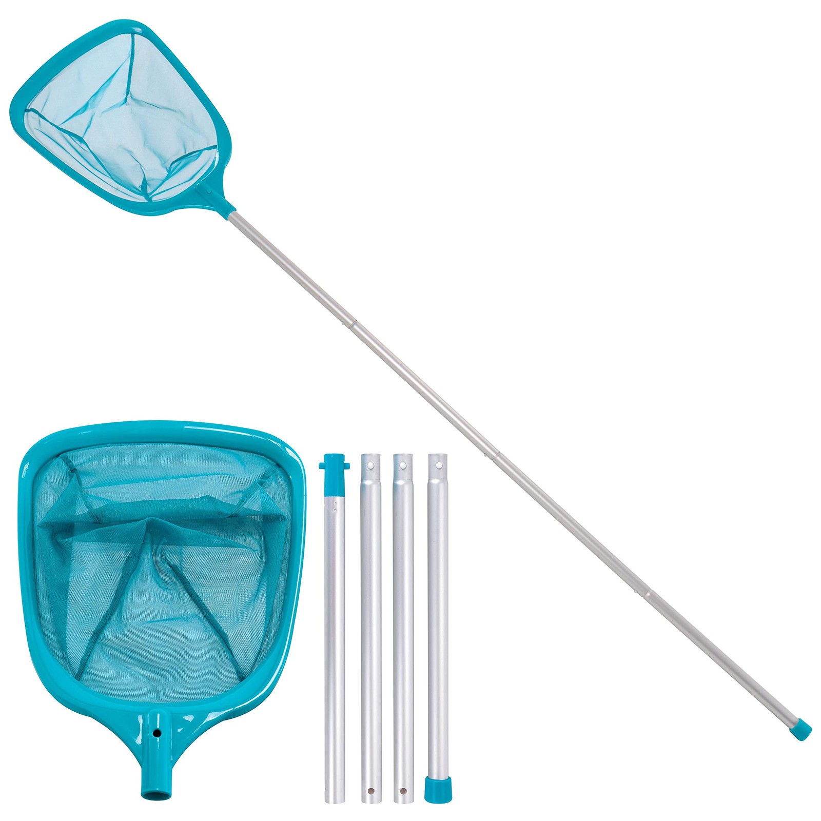 U.S. Pool Supply 5ft Leaf Skimmer Net with 4-Section Aluminum Pole Fine Mesh