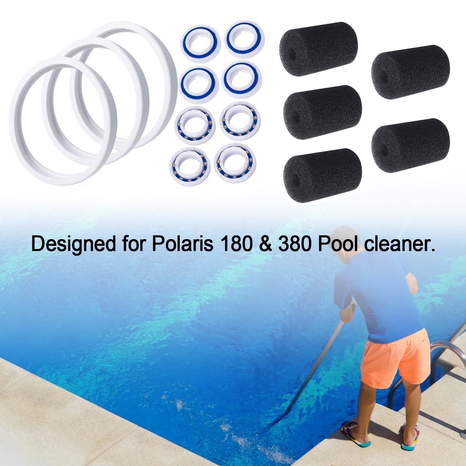 Tire Sweep Tail Scrubber Ball Bearing Wheel Kit Fit Polaris Pool Cleaner 180 380