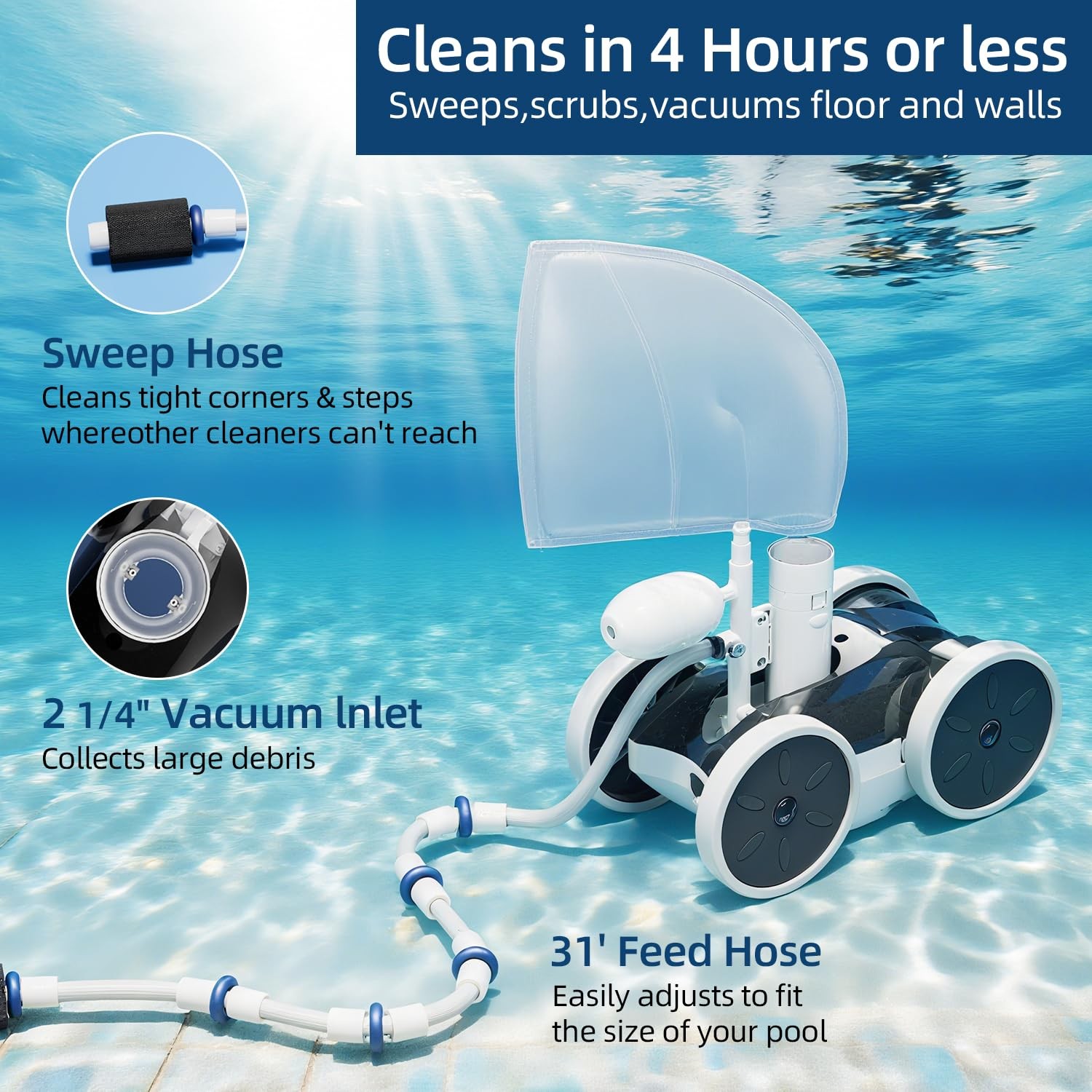 MAKHOON Upgrade Pool Pressure Side Sweeper – Professional White and Black