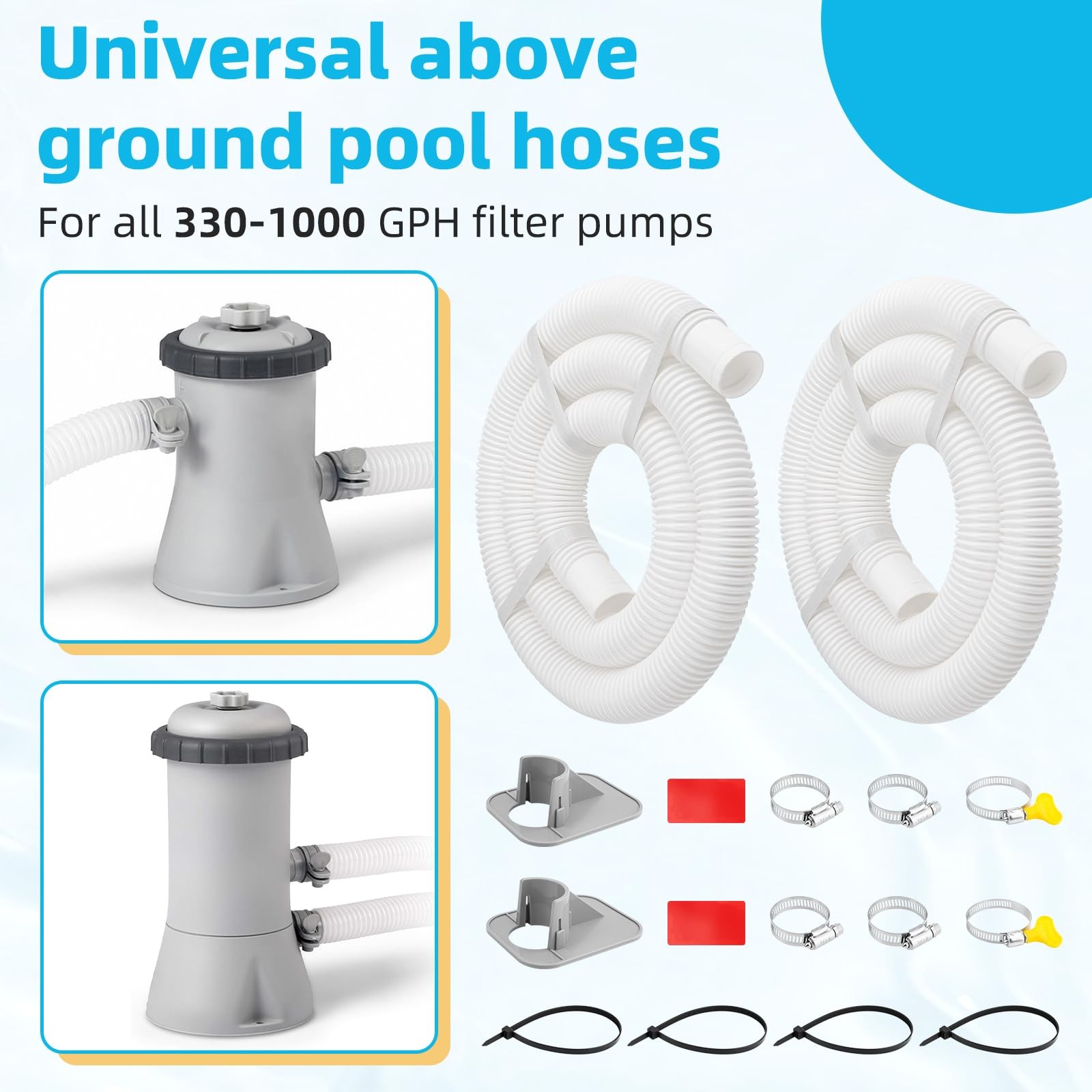 Above Ground Pools&rsquo;s Pool Pump Hose, 2 Pack 1.25&Prime; Diameter Filter White