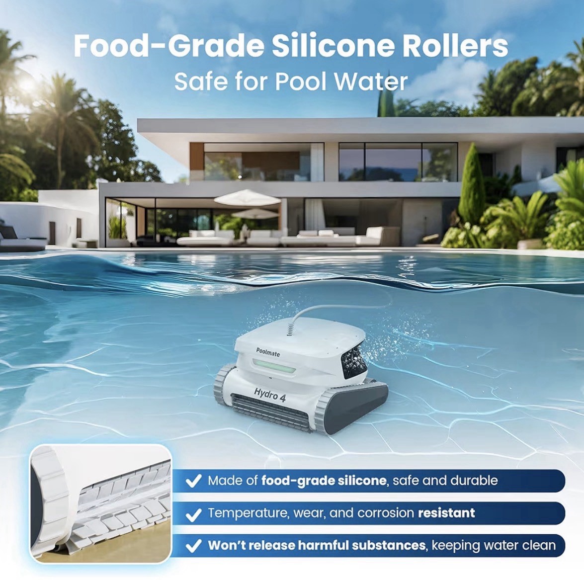 Poolmate Hydro 4 Robotic Pool Cleaner w/ Floating Battery, App Control