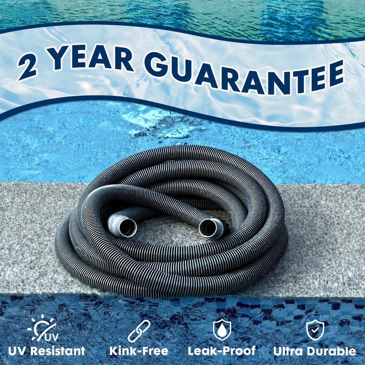 Manual Pool Vacuum Hose 1-1/2&Prime; x 35ft, Kink-Free 35-Feet, Gray