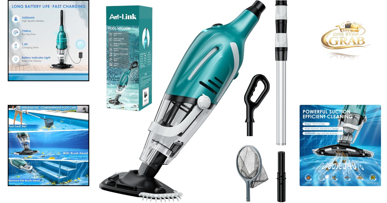 Rechargeable Handheld Pool Vacuum Cleaner 75Min Suction Leaf Sand Hot Tubs
