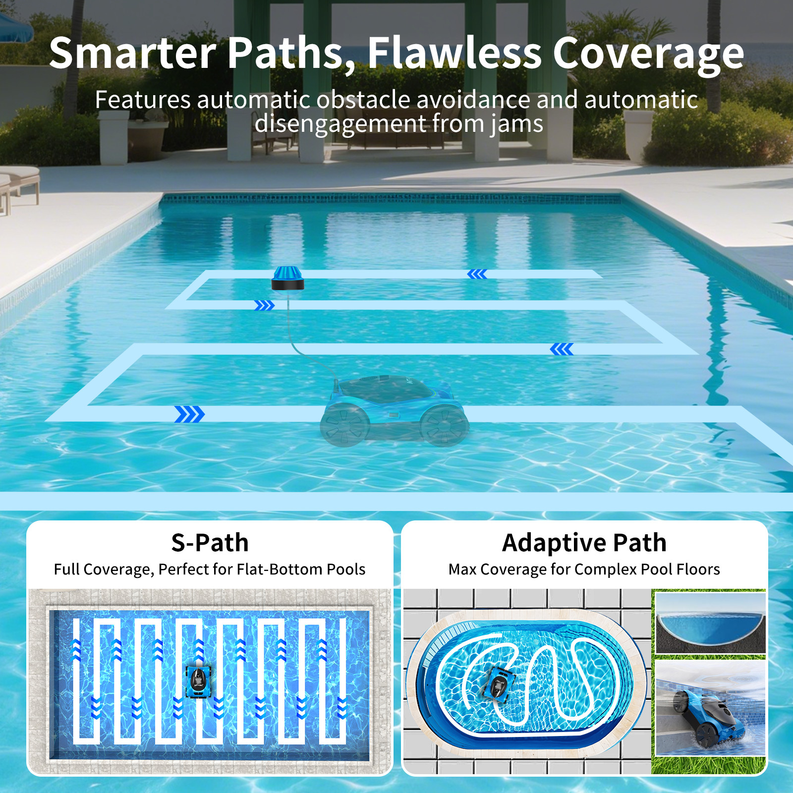 MT-VIKI Robotic Pool Cleaner 480Min 300W Wall Climbing for Inground Above Ground