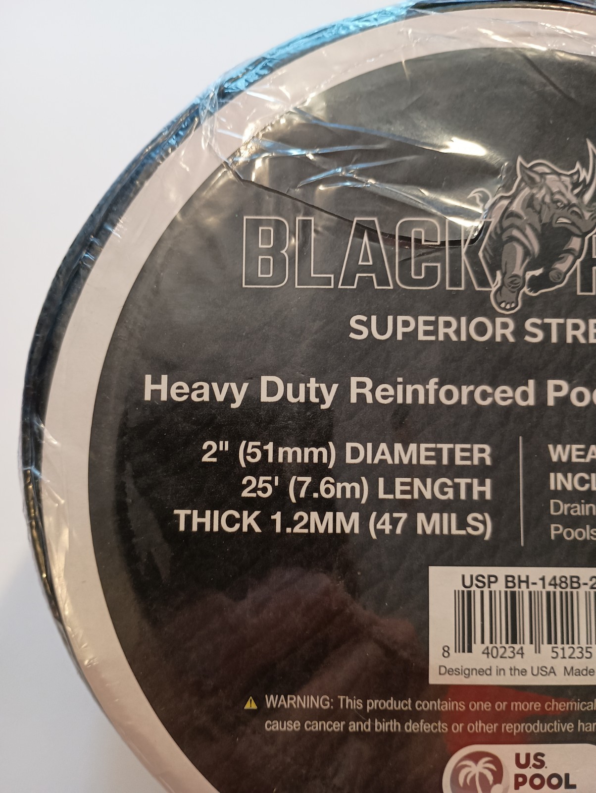 US Pool Supply Black Rhino Heavy Duty Pool Backwash Hose 2in Diameter X 25ft