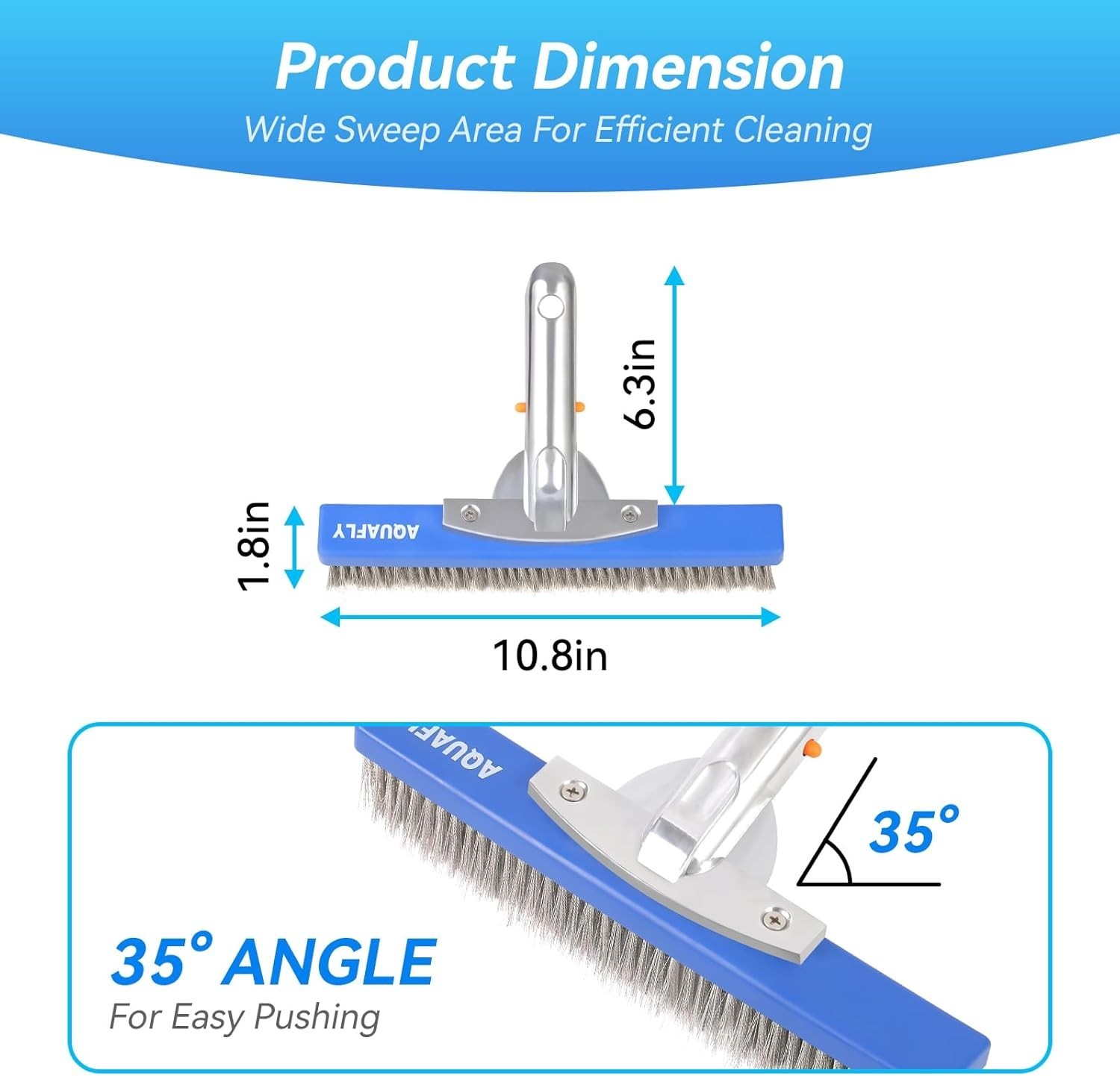 Heavy Duty 10-Inch Stainless Steel Pool Brush for Concrete & Gunite Walls