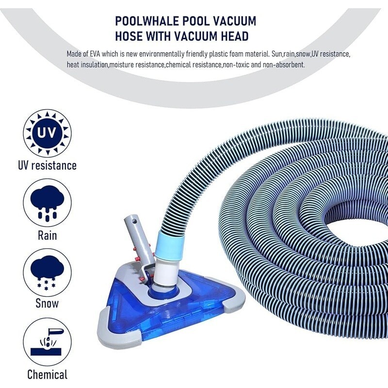 Professional Pool Vacuum Hose 1.5in X 24ft Weighted Triangular Head Pools Home