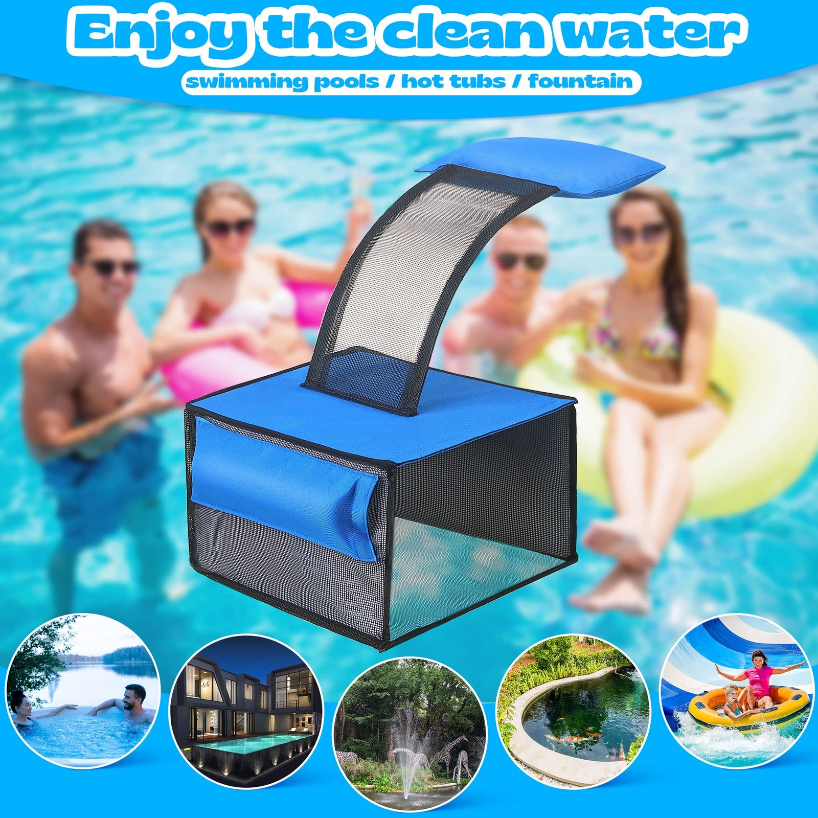 Pool Leaf Skimmer with Escape Ramp, Floating Net Cleaner for Above Ground Pools