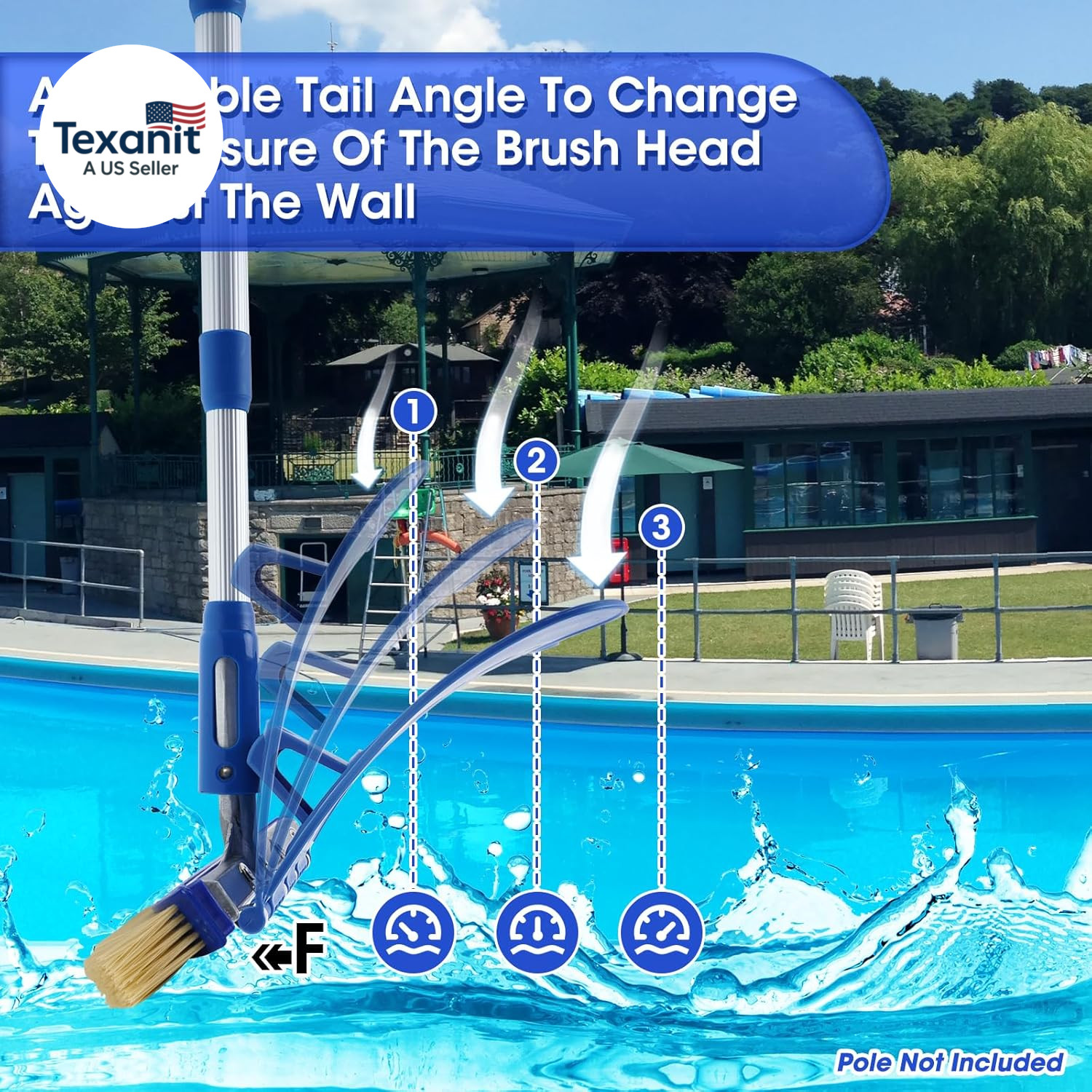 Pool Brush with Brush Tail for Cleaning Pool Walls Using Water Pressure, 18&Prime; Tou