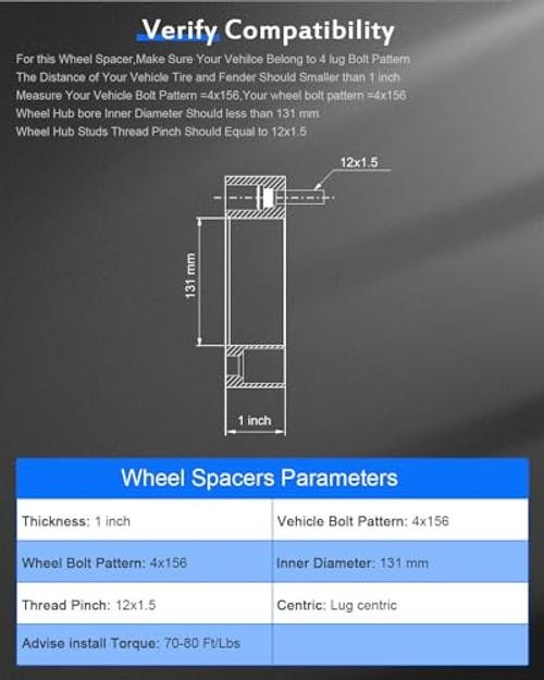 4×156 to 4×156 Wheel Spacers 1 inch 4 lug Fit for Polaris RZR S 1000 2015