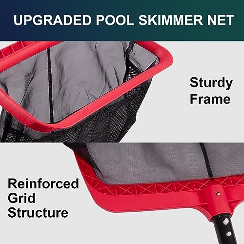 Pool Skimmer Net, Upgraded Pool Net Skimmer with Double-Layer Netting Bag, Red