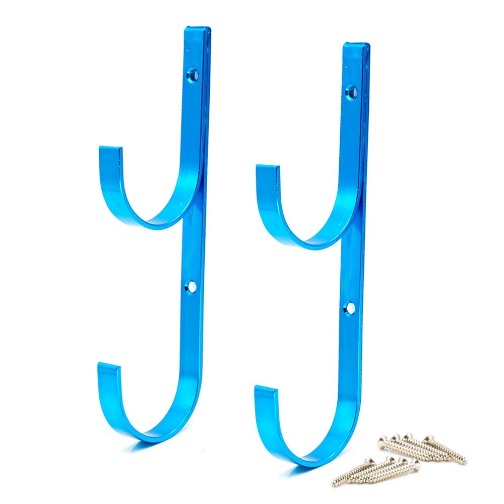 Swimming Pool Aluminum Pole Hanger Set, Blue, 1-Pack (2 Hooks), for Telescopi…