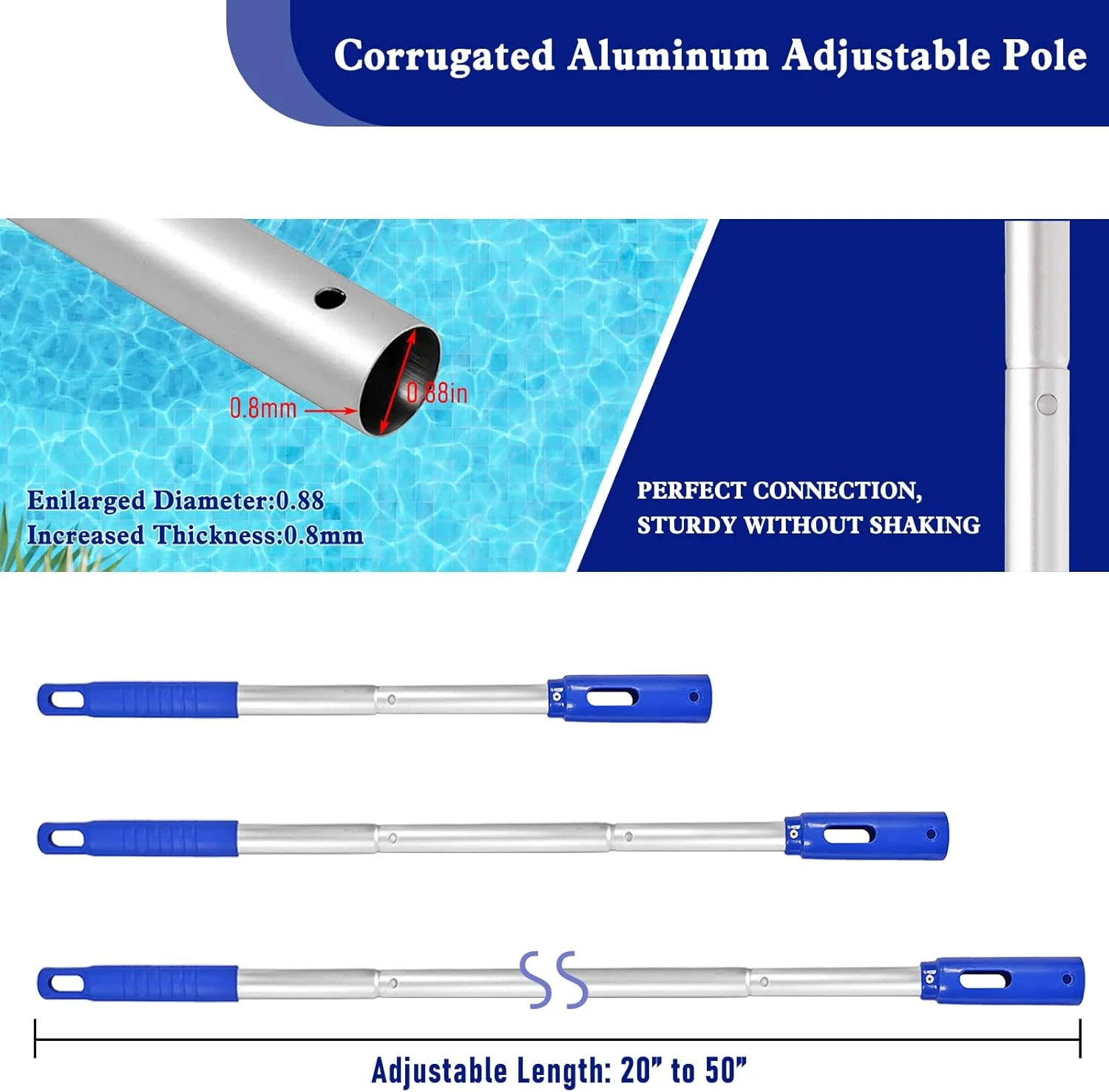 Poolvio Swimming Pool Cleaning Kit, 14 » Brush Head & 50 » Telescopic Aluminum P