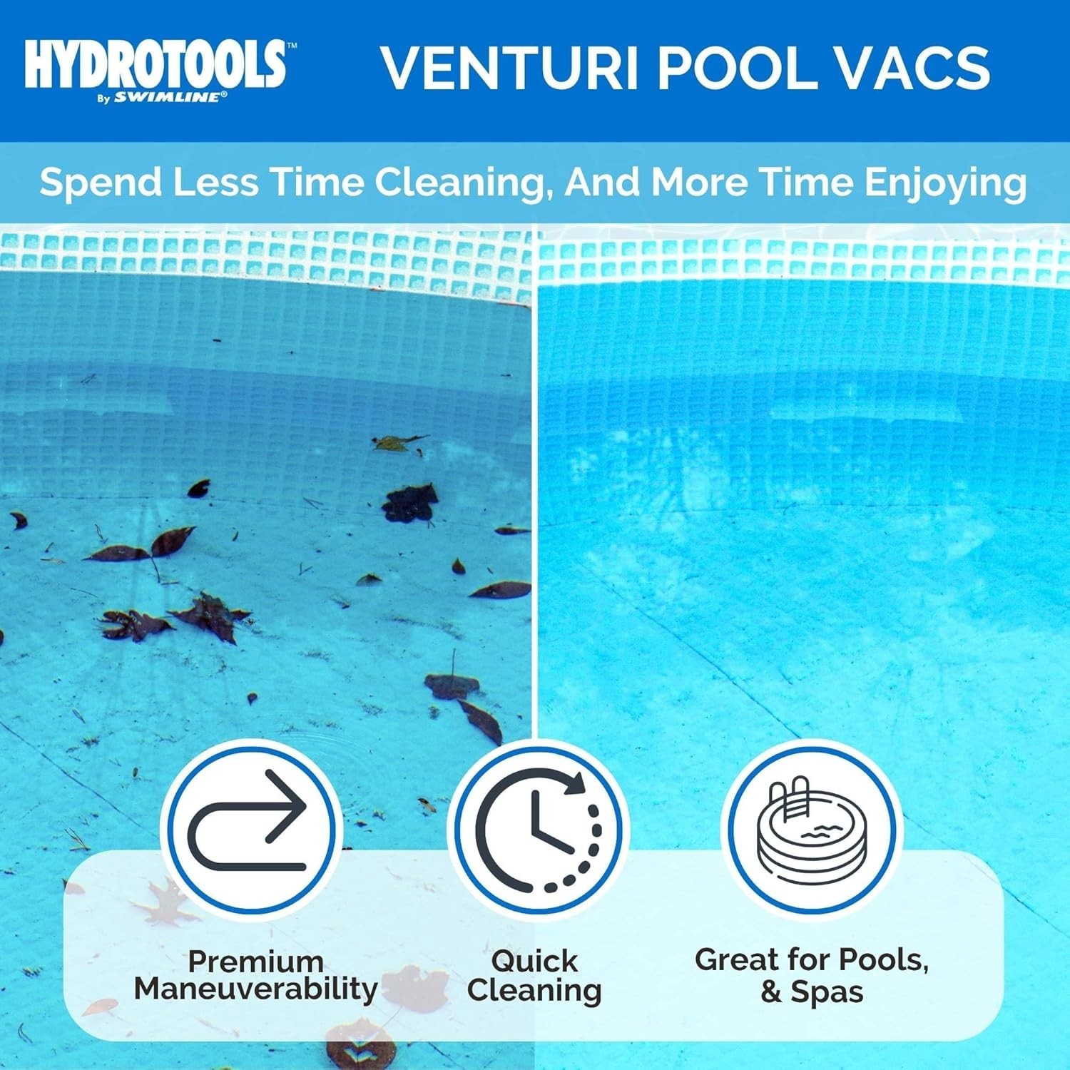 Effortless HYDROTOOLS Mini Venturi Pool & Spa Vacuum – Cordless, 1.2lb Design