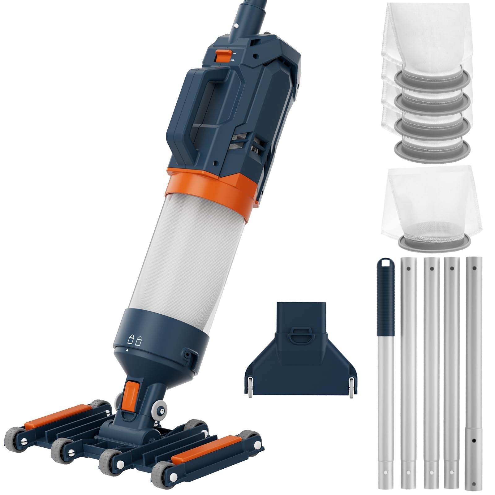 Heavy Duty Handheld Pool Vacuum – 18.9GPM Suction, 14 » Wide Head, 60min Run Tim