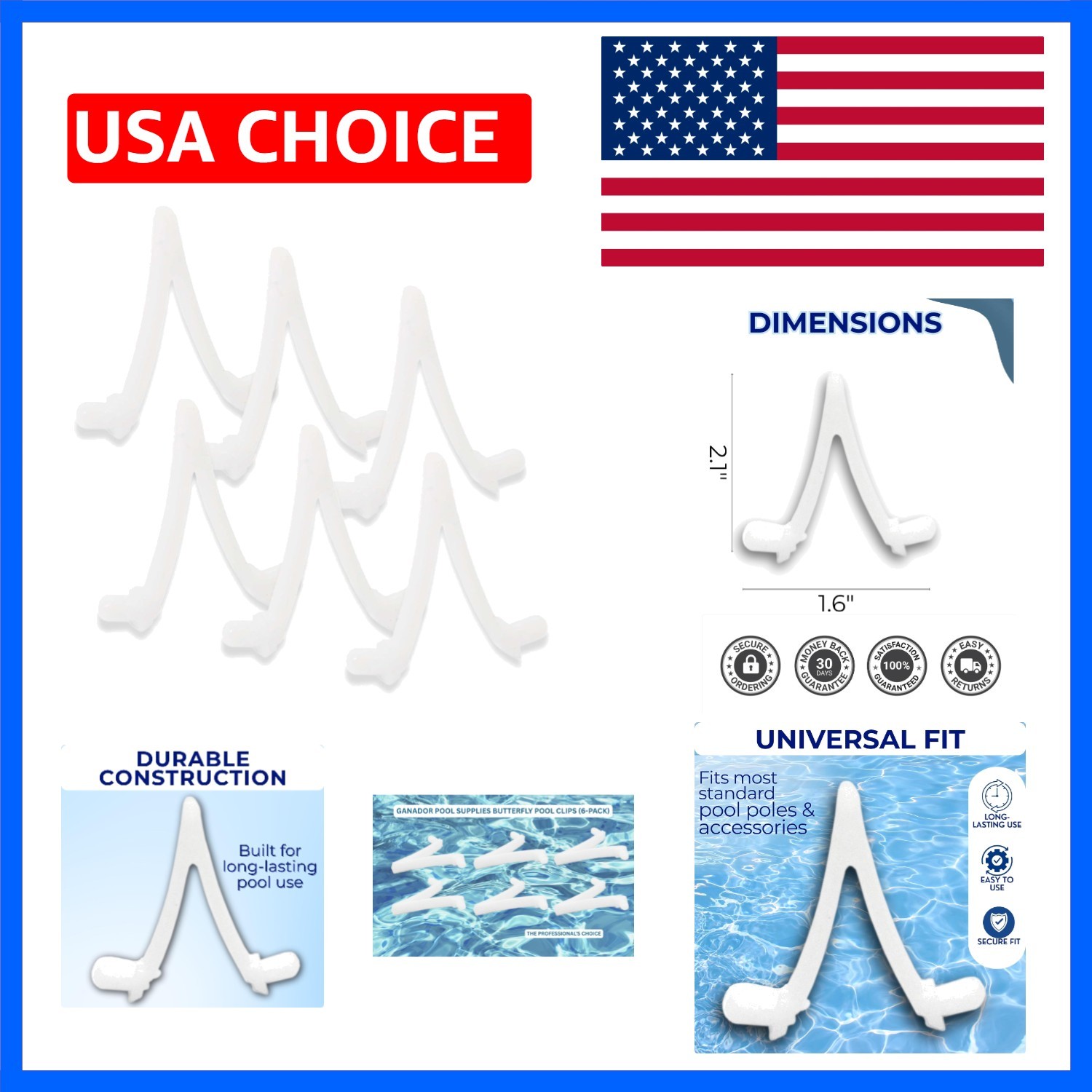 Ganador V-Clips Butterfly Clips for Standard Pool Poles – 6 Pack Universal Te…