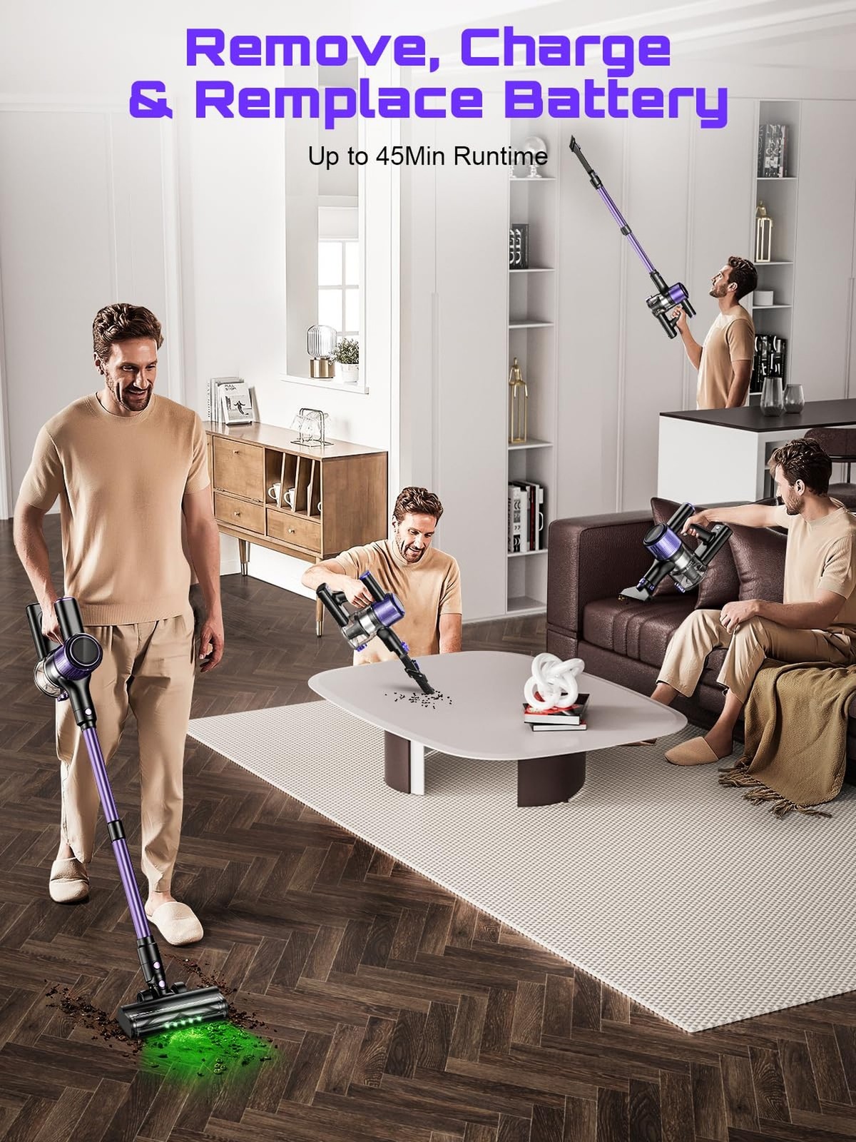 Cordless Vacuum Cleaner, 10 in 1 Stick Vacuum with Powerful Suction, Hose, Gr…