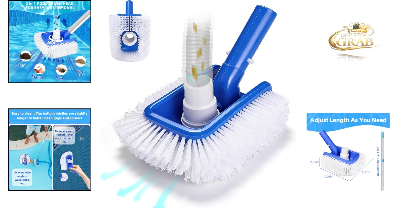 Heavy Duty Pool Vacuum Head Brush with Swivel Hose Connection for Inground & …