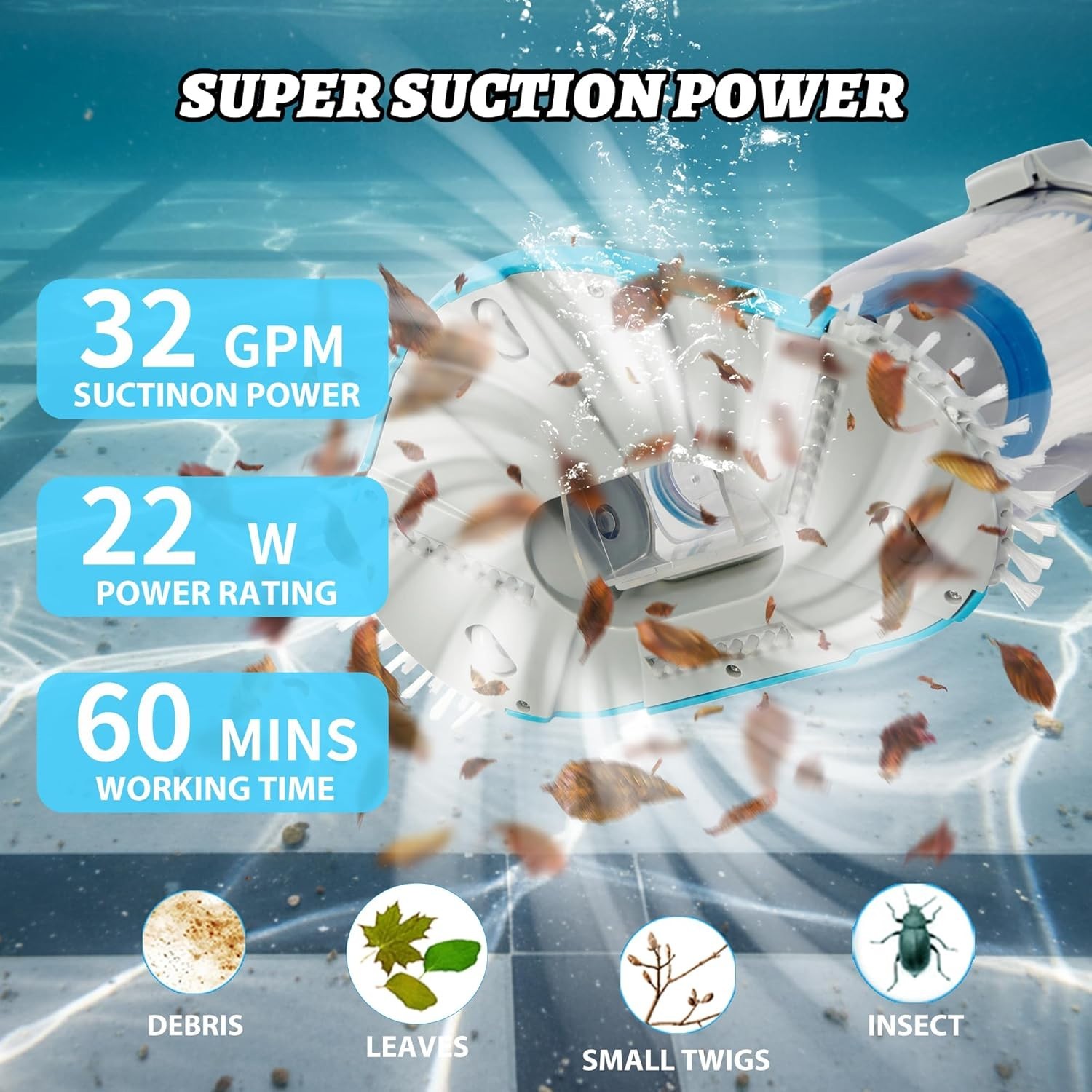 50 PRO 2026 Cordless Pool Vacuum Cleaner Heavy-Duty Debris Spas Hot Tubs Gray