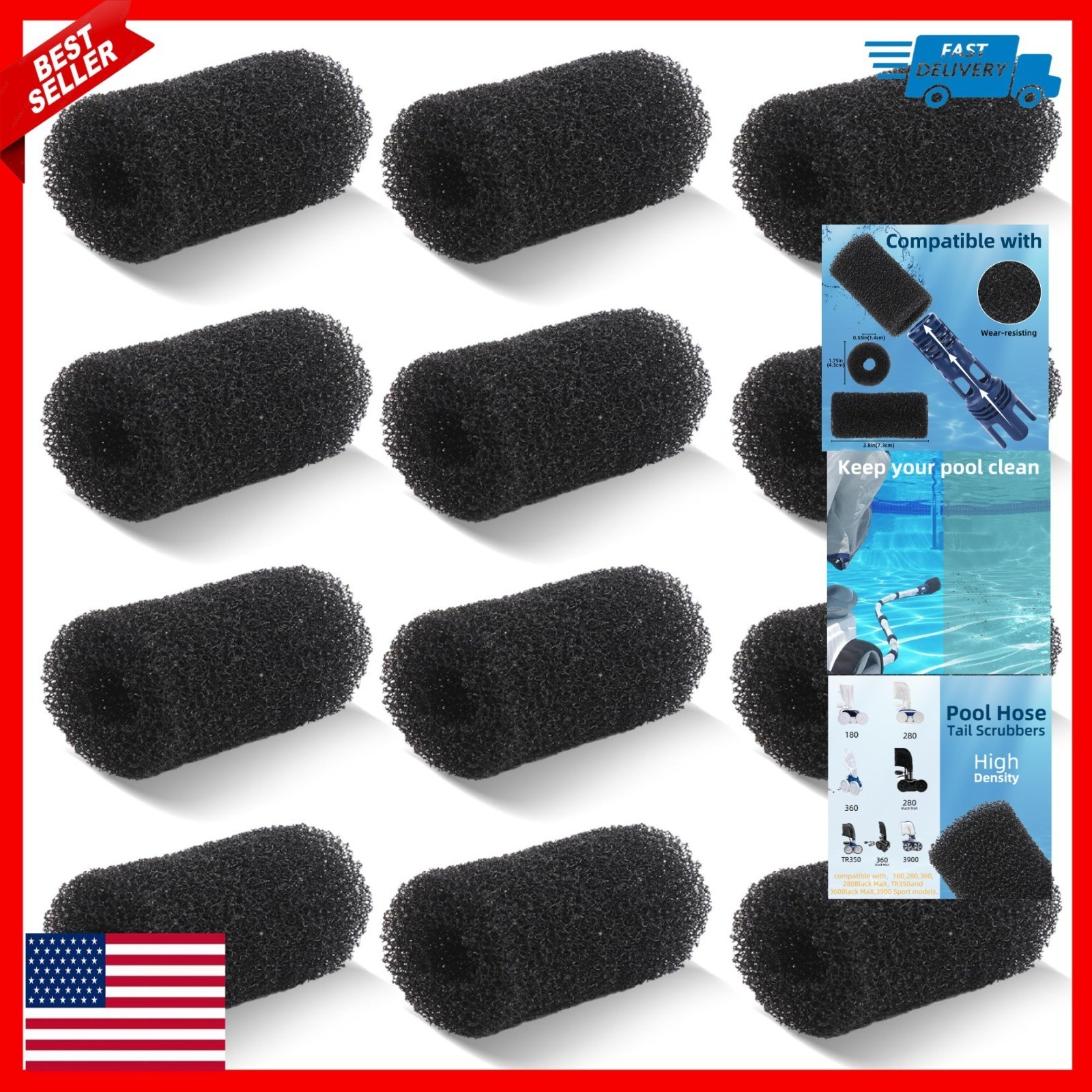 vibement 12 Pack Tail Scrubber Replacement for Polaris Pool Cleaner Parts