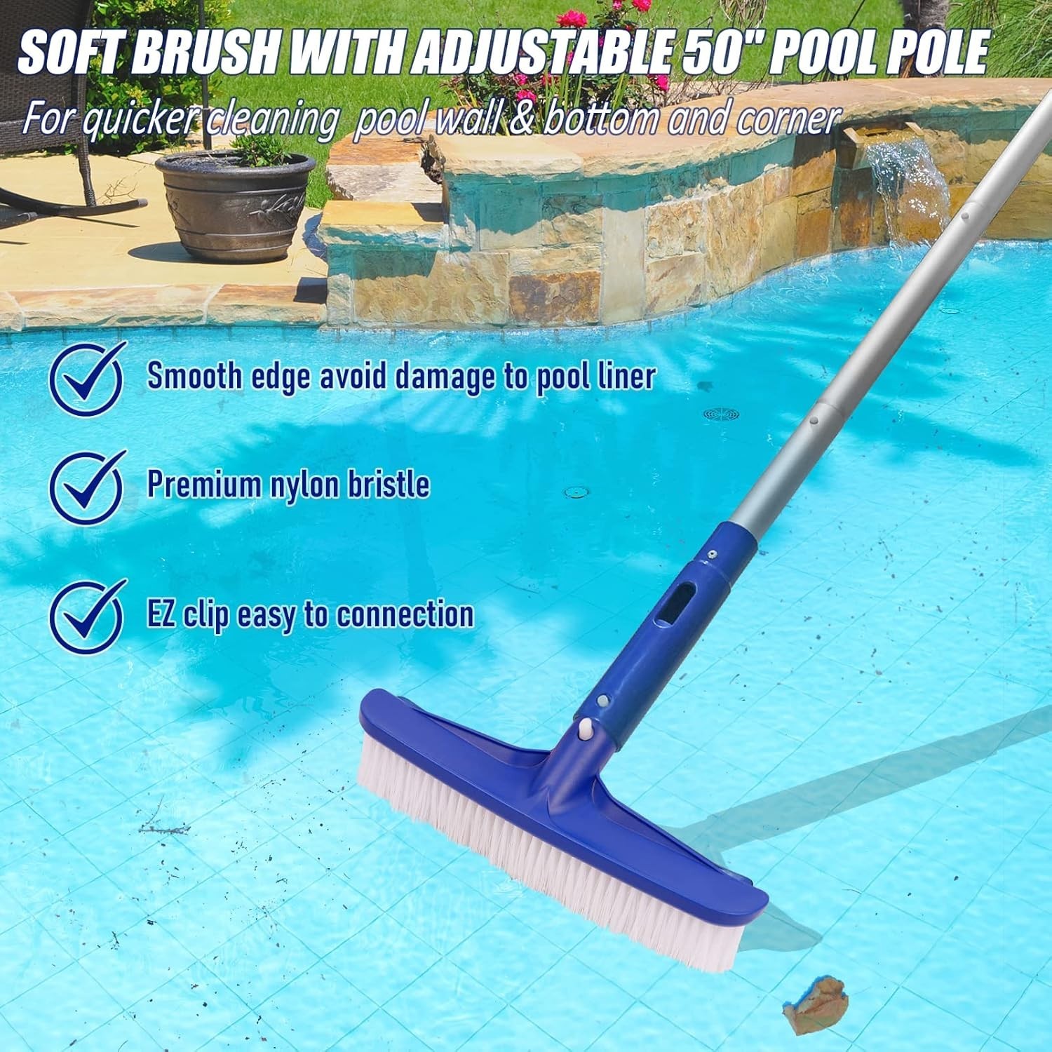 Pool Cleaning Kit 14 » Brush & 50 » Telescopic Aluminum Pole Blue