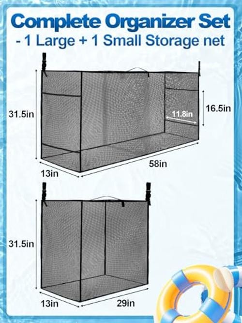 2 Pack Pool Float Storage Bag – Large and Small Mesh Hanging Pool Toy