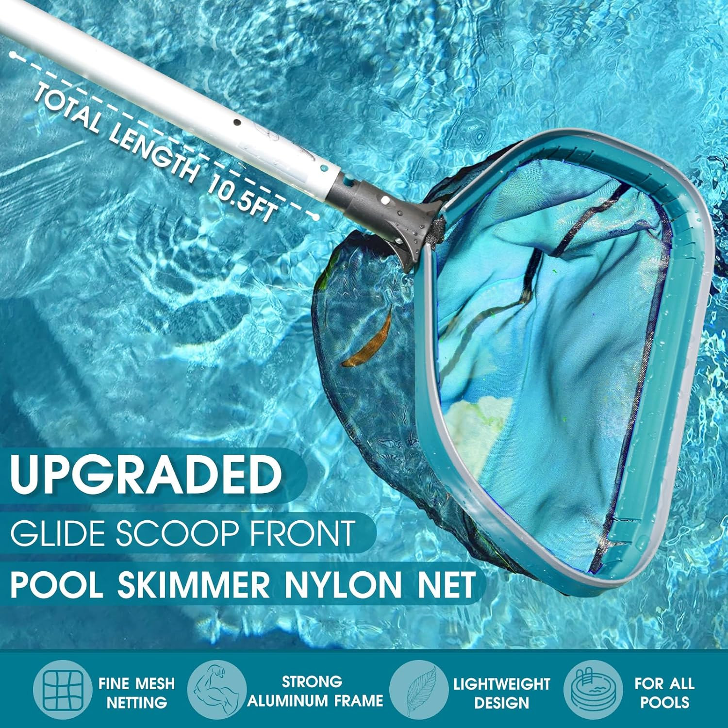 Swimming Pool Cleaning Kit – Aluminum Frame Skimmer Net with 10Ft Adjustable Pol