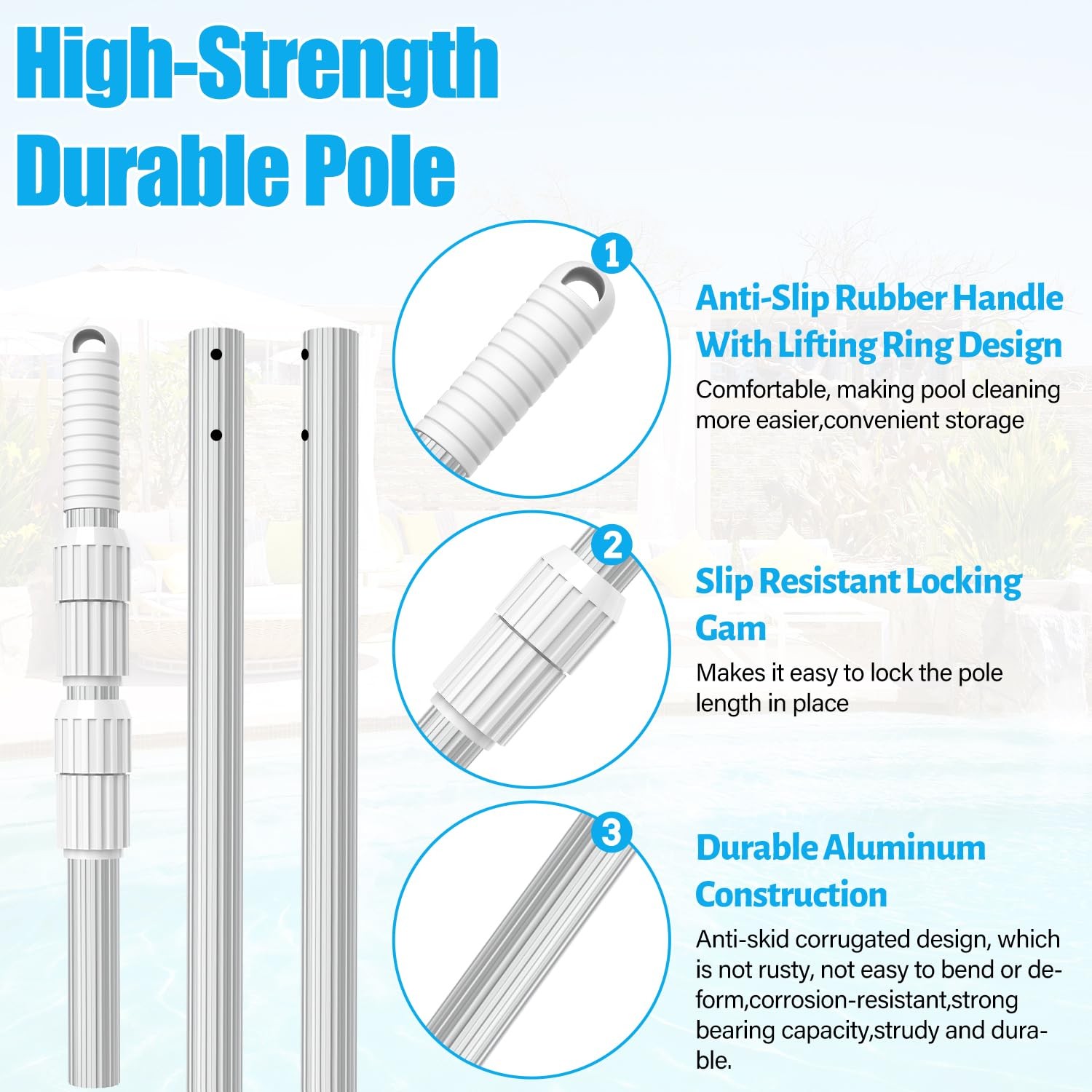 Telescopic 16.5 Ft Swimming Pool Pole – Heavy Duty Adjustable Aluminum