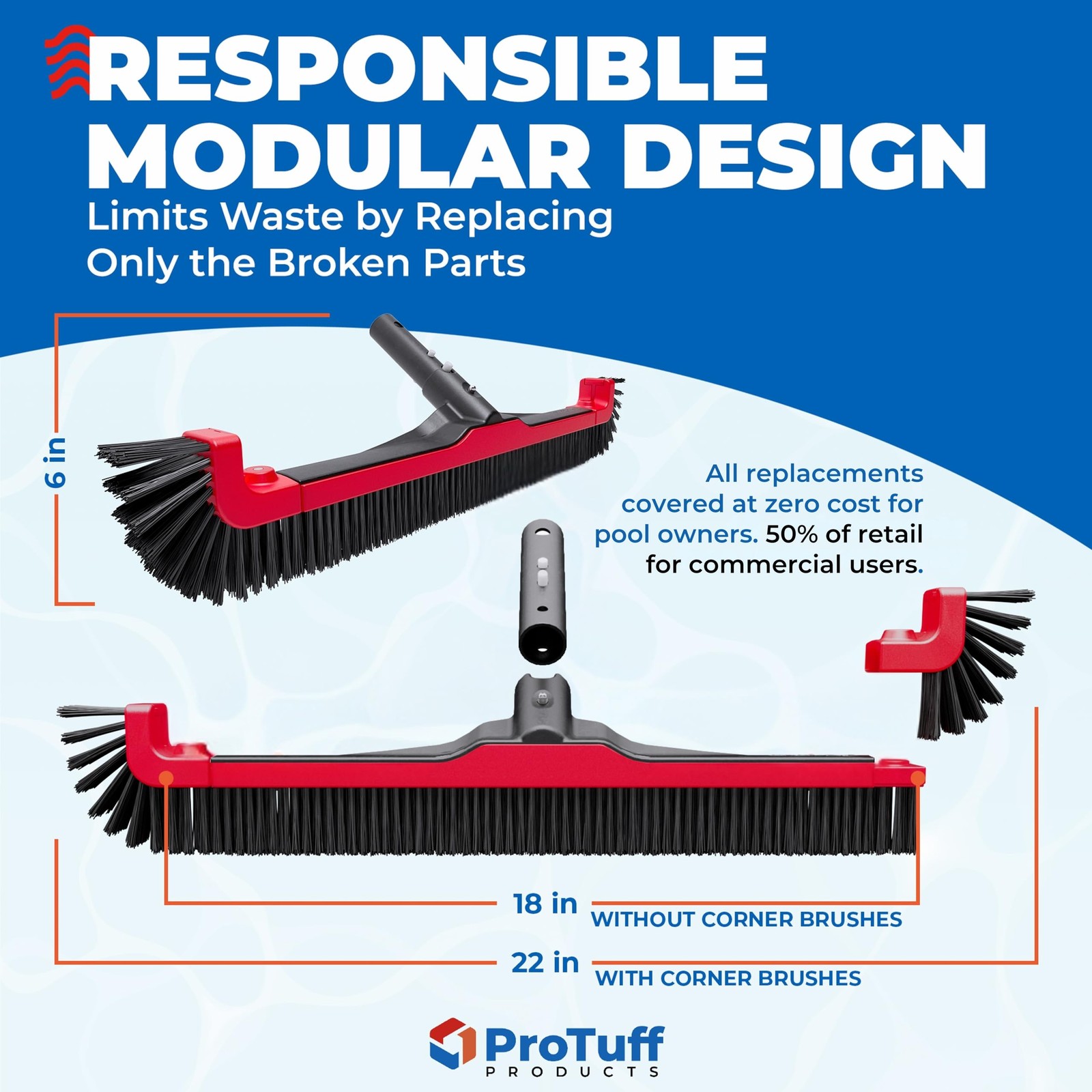 ProTuff 22&Prime; Pool Brush Head – Comes Sturdy Bristles, Tough on Algae, Dirt & G…