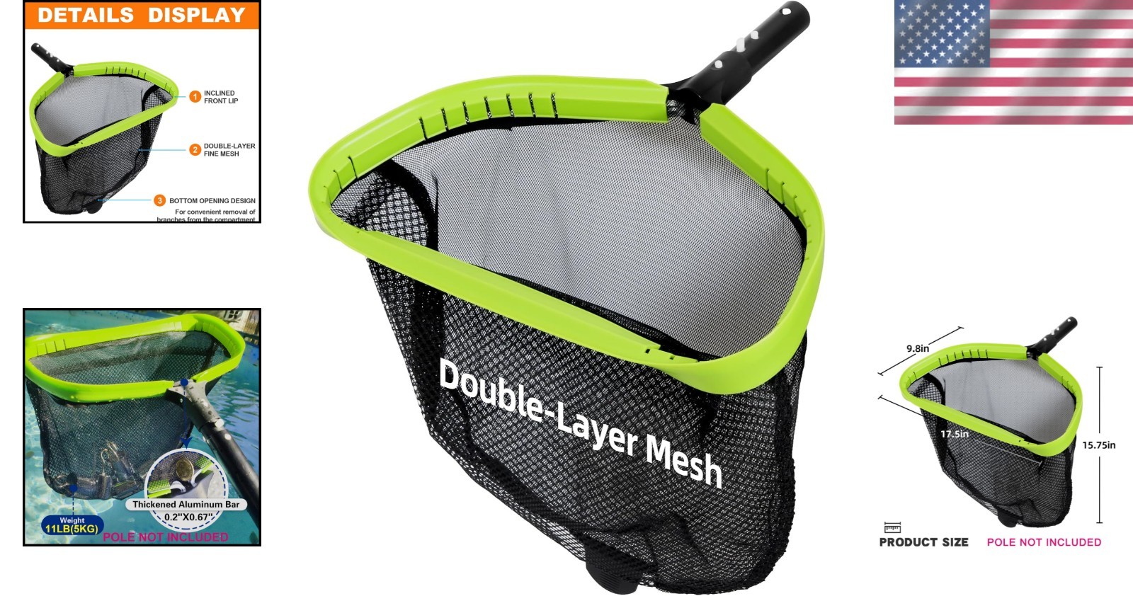 Robust Pool Cleaning Net with Inclined Lip – Compatible with Standard Poles