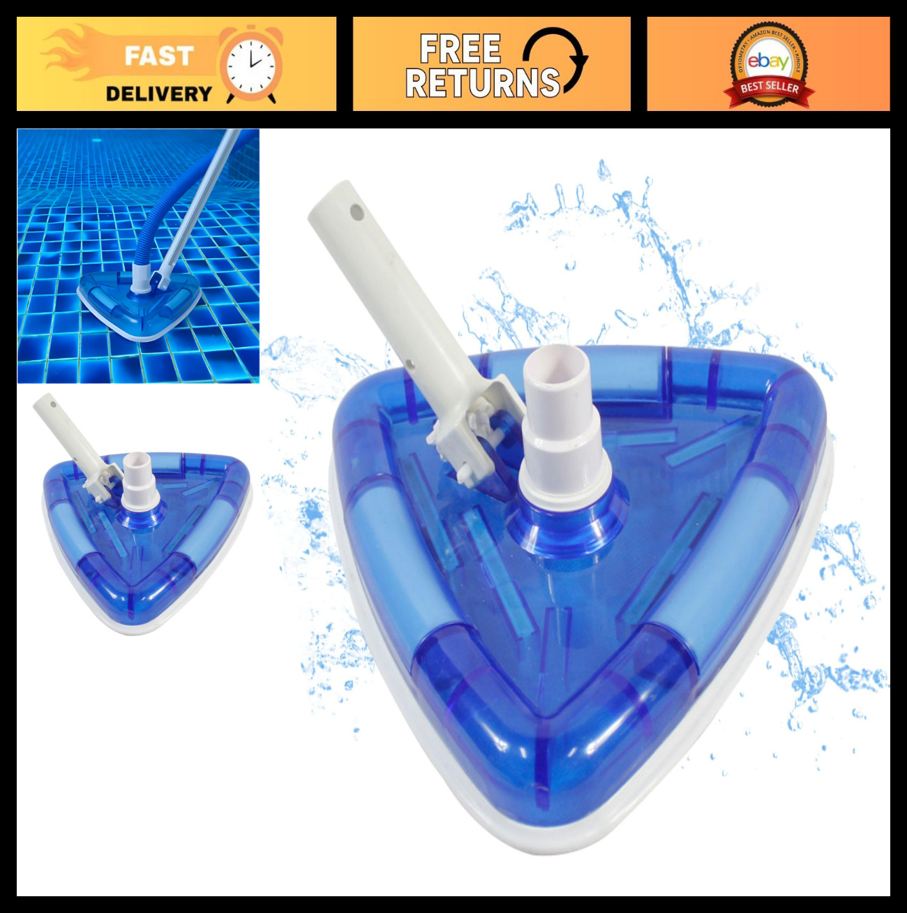Weighted Triangle Pool Vacuum for Above/Inground Pools, Swiveling Hose & Brushes