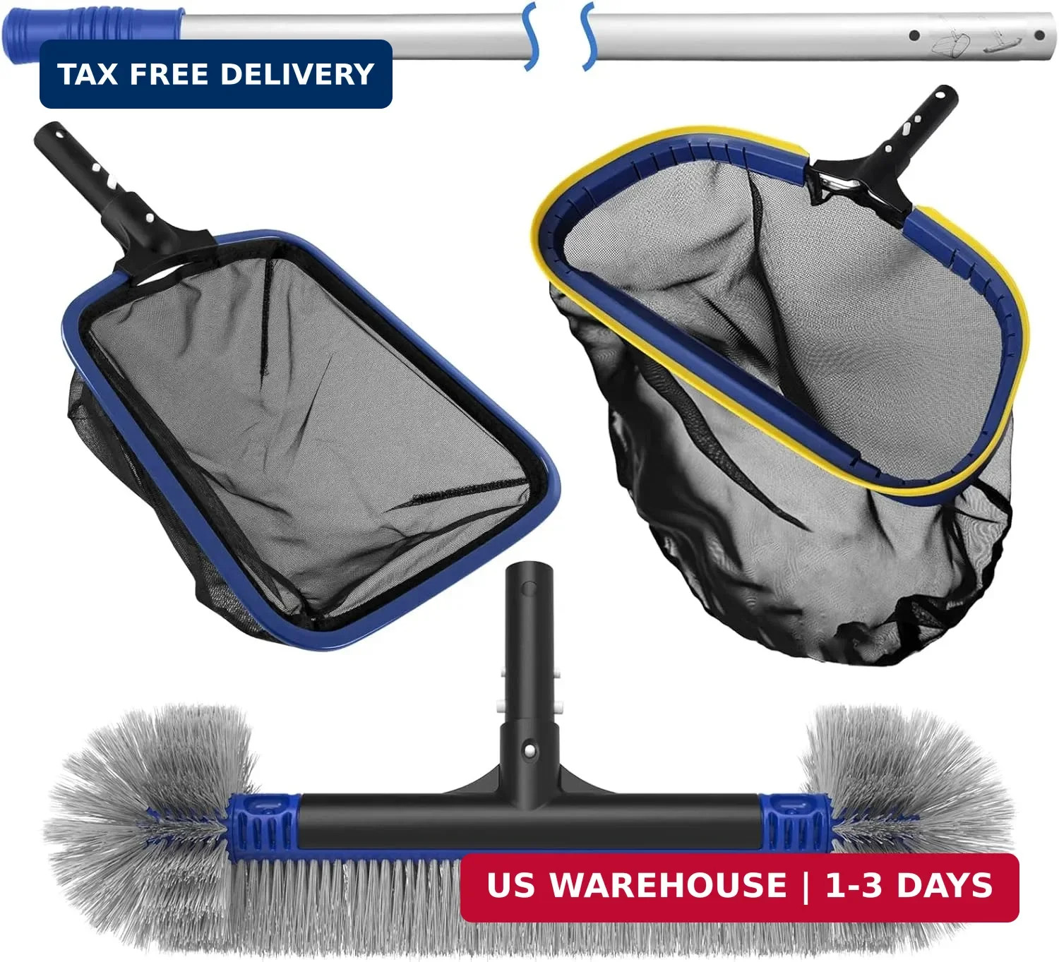 Poolvio 5-in-1 Pool Cleaning Kit – Includes Semi-Deep Skimmer Net, Aluminum Leaf