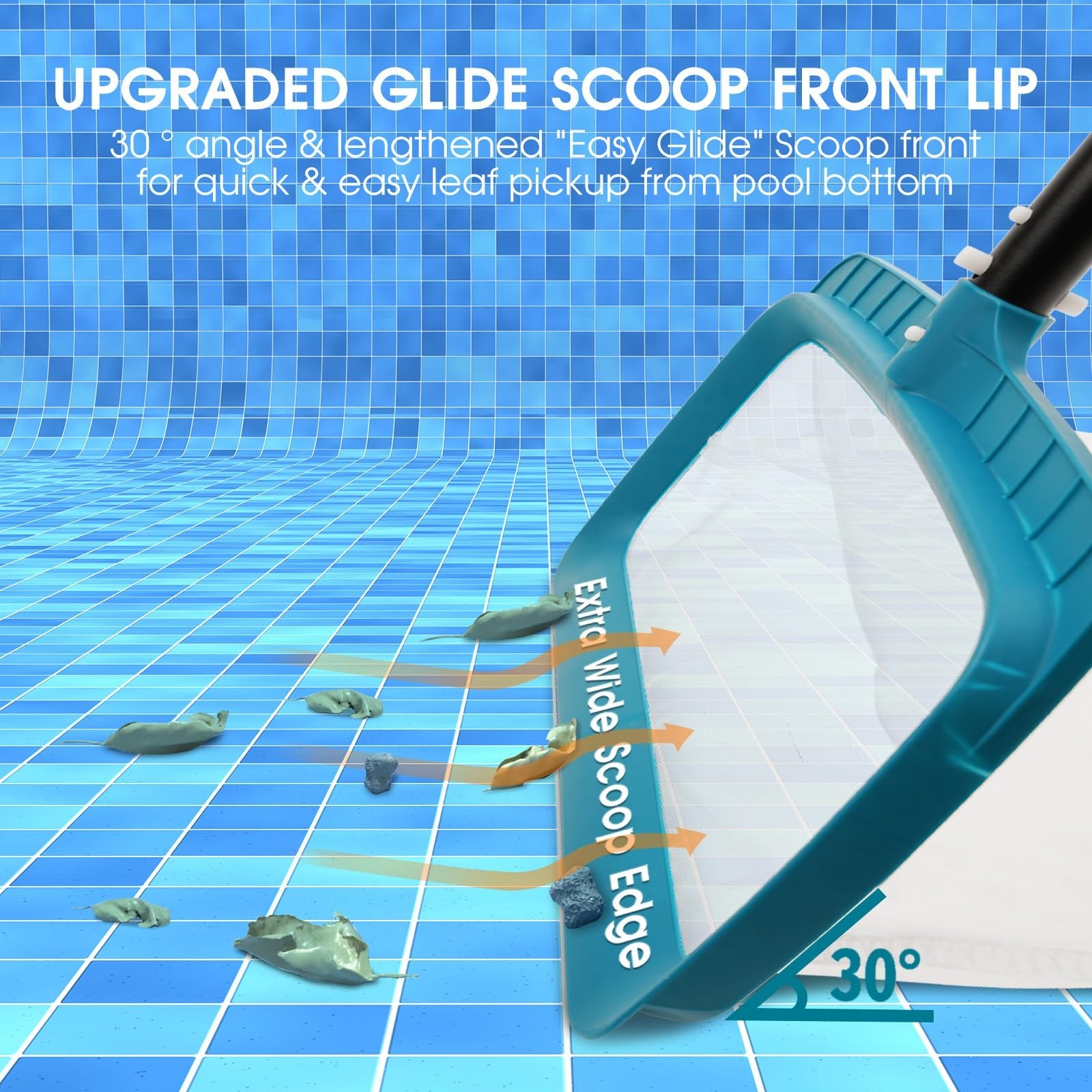 Extra Wide Pool Skimmer Net – Ultra Fine Mesh Leaf Rake for Easy Cleaning