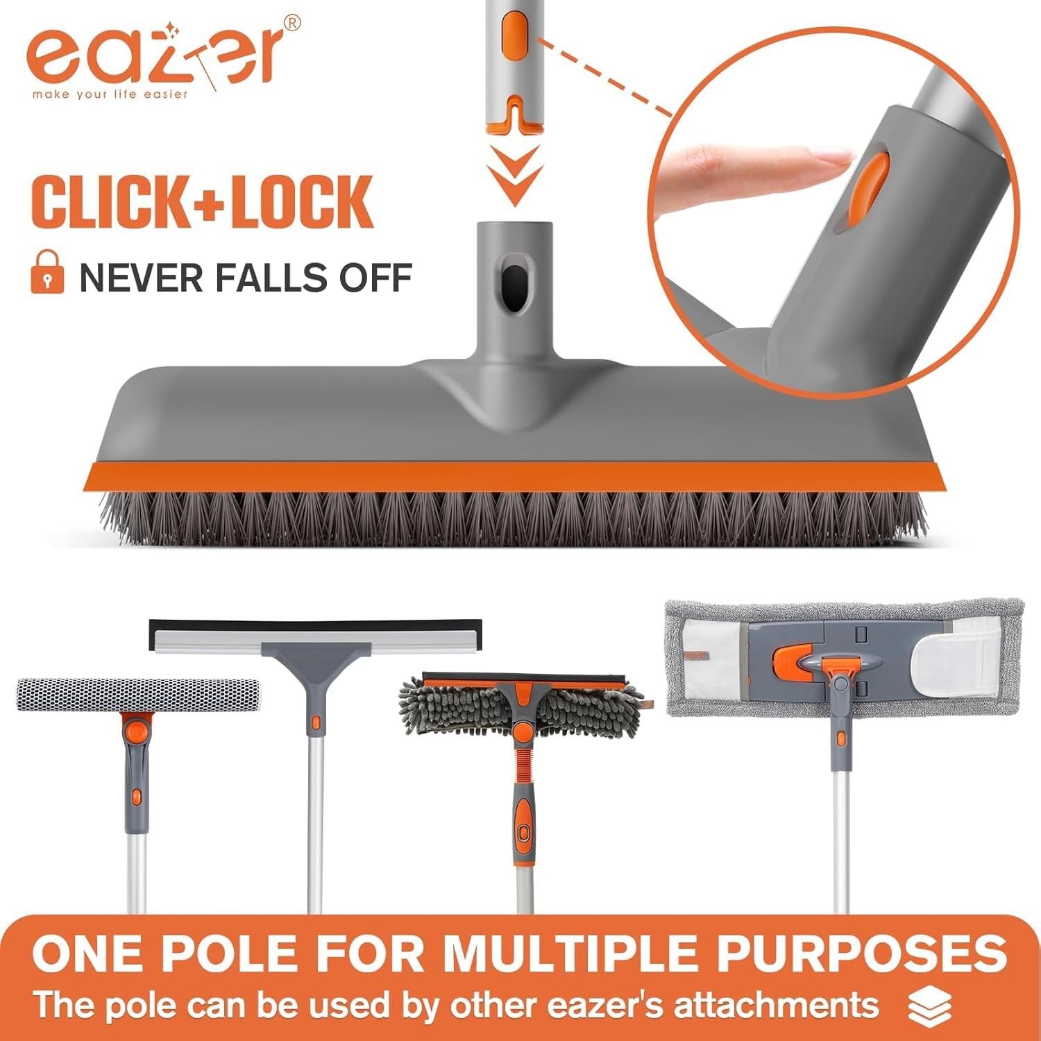 2in1 Floor Scrub Brush with Long Handle, Soft/Hard Bristles for Indoor/Outdoor