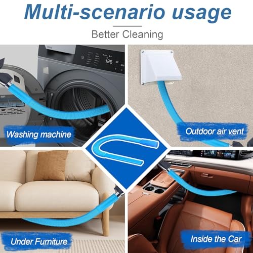 Upgraded Dryer Lint Vent Cleaner Kit: Flexible Vacuum Hose Attachment for Blue