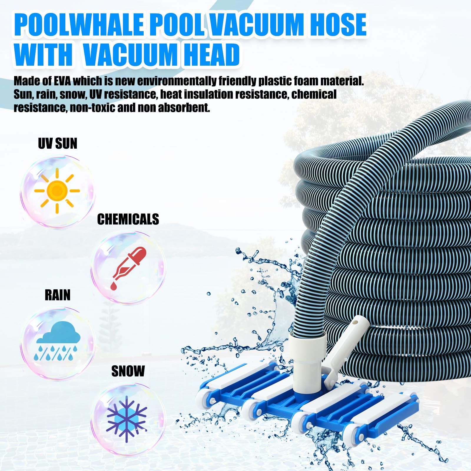 Innconee 3 Pcs Pool Cleaning Kit Swimming Pool Vacuum Head Hoses 1-1/2&Prime; x 30f…