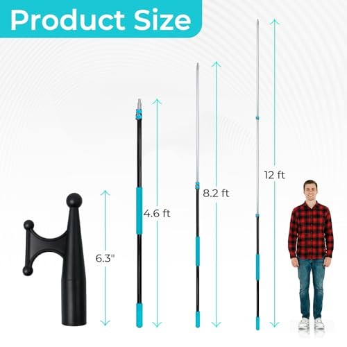 5-12 ft Telescoping Boat Hook Pole – 20ft Reach Heavy Duty Aluminum Boat Blue