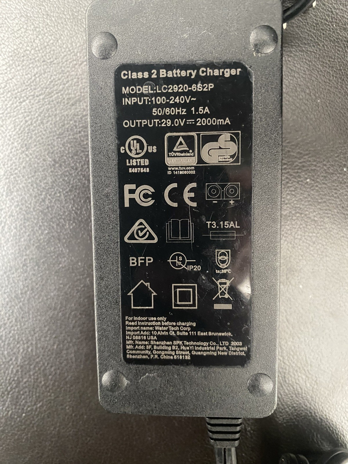 Water Tech Battery Powered Robot Pool Vacuum Charger Model: LC2920-6S2P