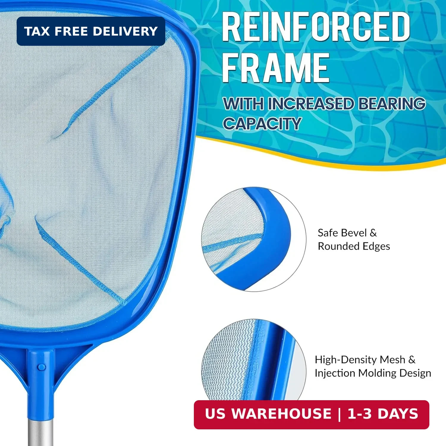 Pool Skimmer Net, Deep Pool Leaf Net with Reinforced Frame, Large Capacity Rake
