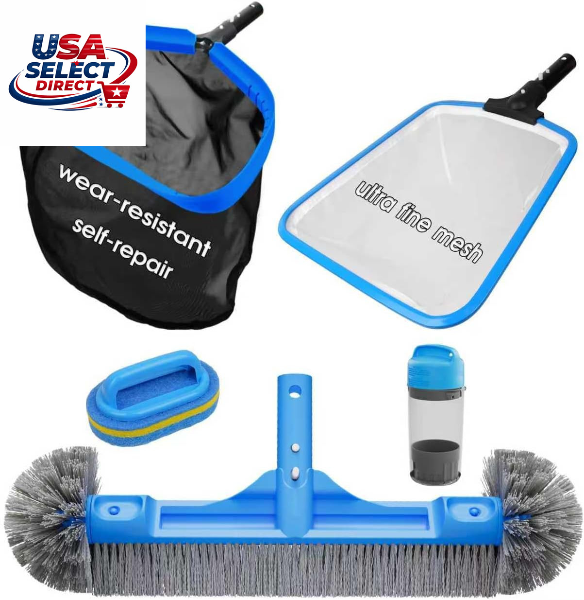All in One Pool Cleaning Kit – Nylon Net, Brush, Skimmer, Floater