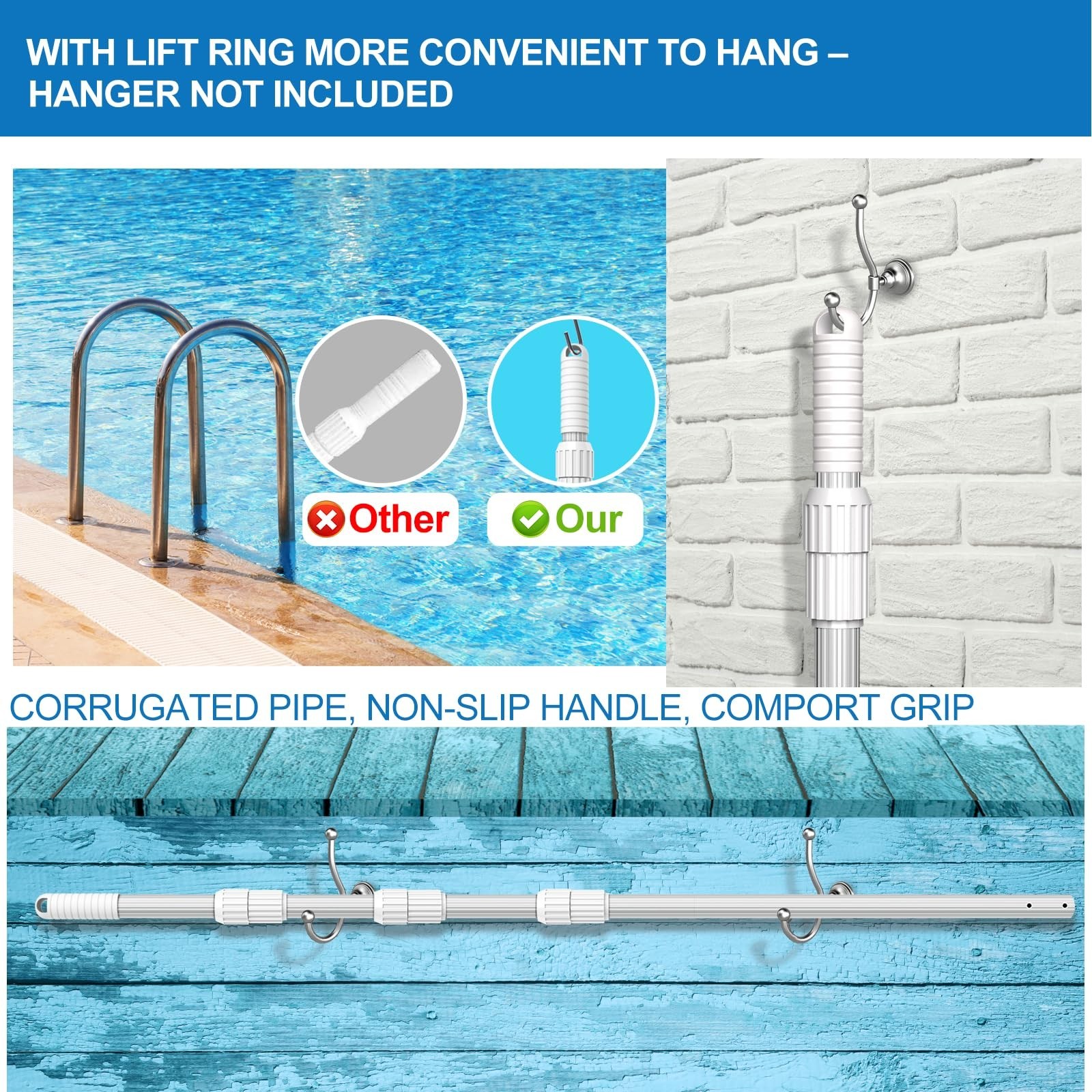 Heavy Duty 16.5ft Telescopic Pool Cleaning Pole – Adjustable Aluminum Extension