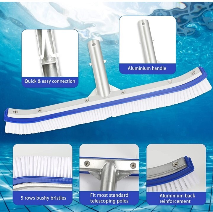 Swimming Pool Blue Brush Wall and Tile Brush,18&Prime; Polished Aluminum Back Premium