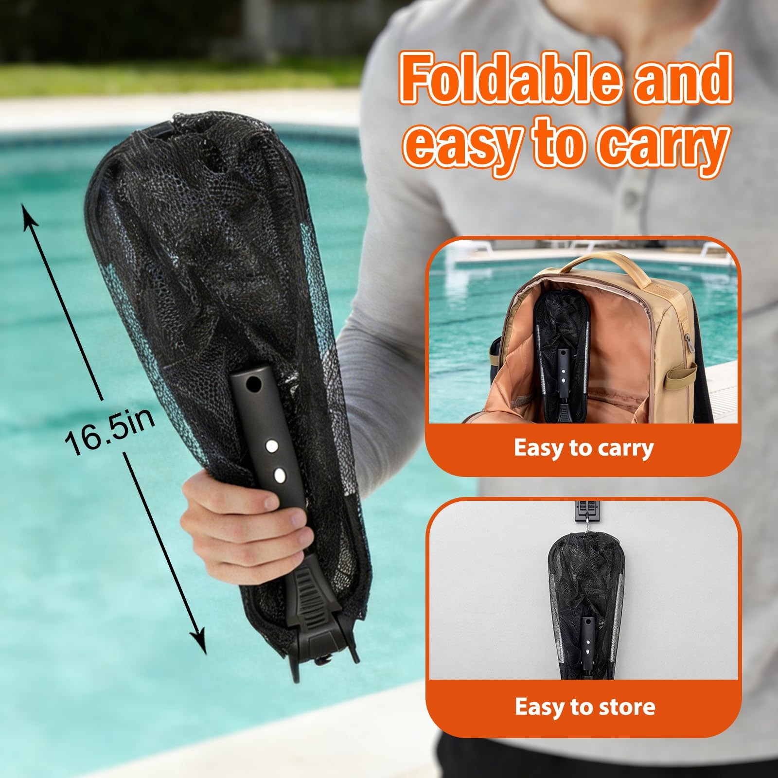 SISIUPASSIE 20FT Pool Skimmer Net with Pole, Foldable & Larger Capacity Pool …