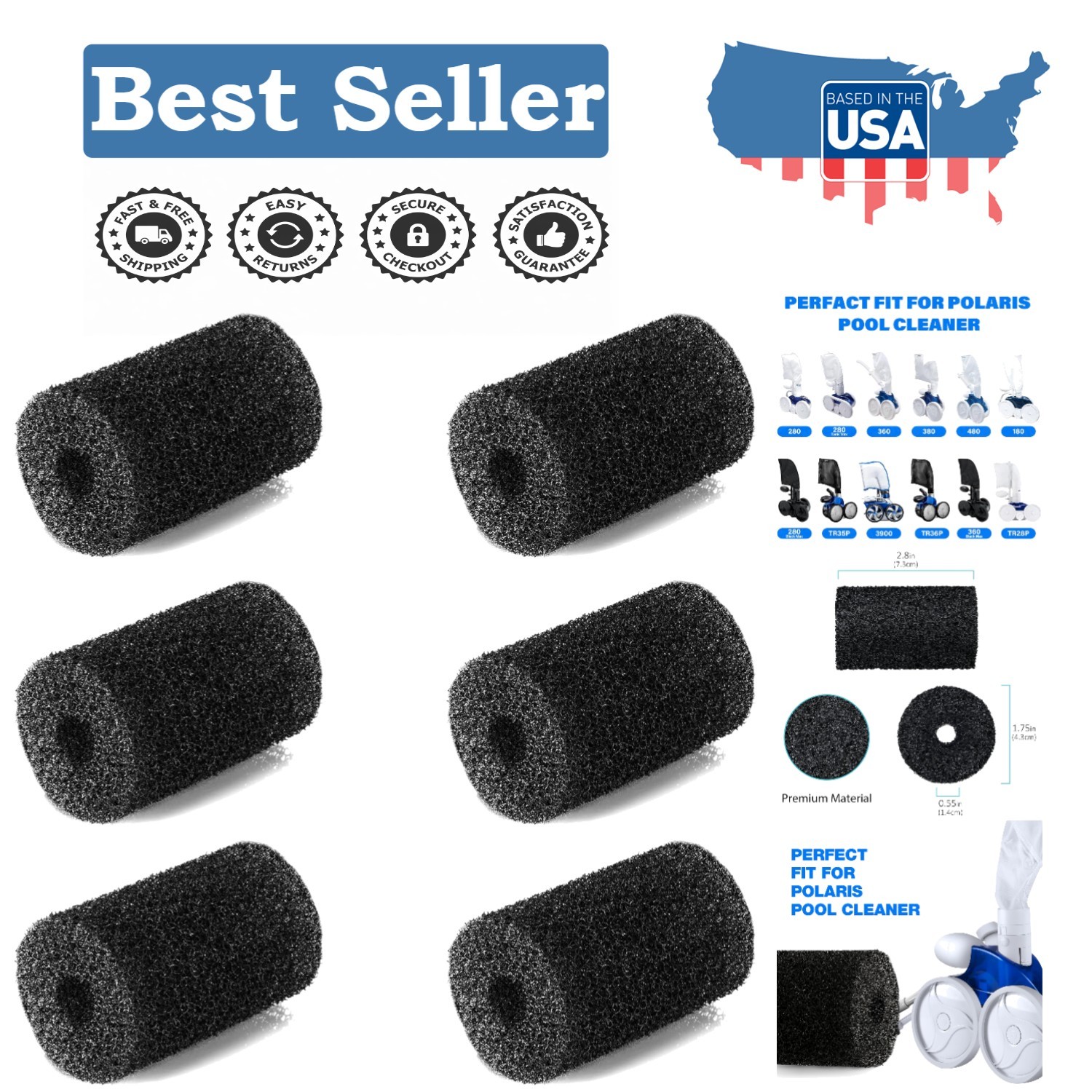 6-Pack Replacement Scrubbers for Polaris Pool Cleaners – Durable & Efficient