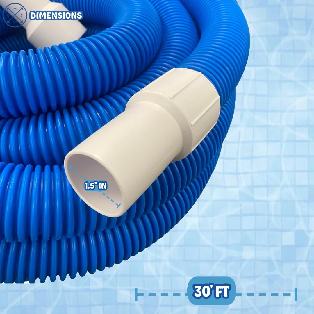 Poolzilla 1.5&Prime;x30&prime; Spiral Wound EVA Pool Vacuum Hose w/ Swivel Cuff