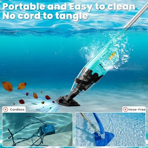 Pool Vacuum for Above Ground Pool, Cordless Handheld Rechargeable Pool Green