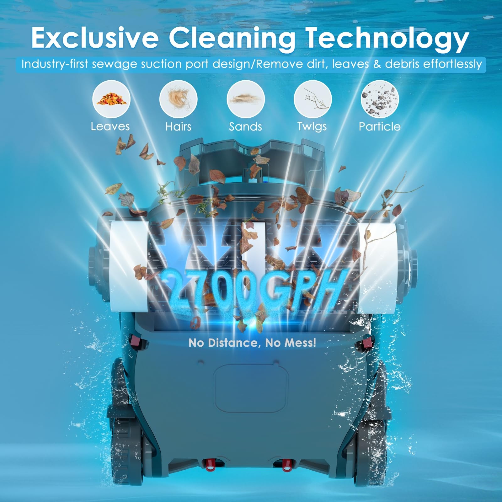 Cordless Robotic Pool Cleaner Wall Climbing Large Capacity