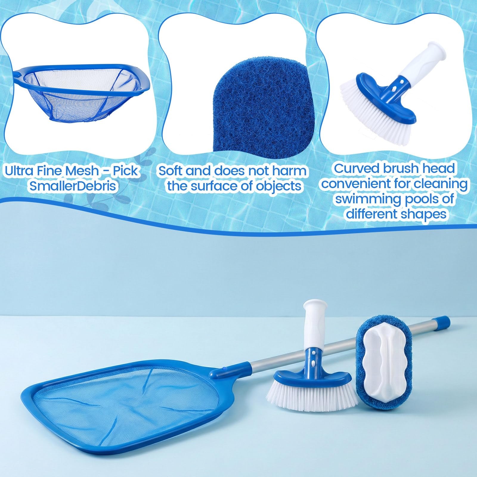 3 Pcs Hot Tub Accessories Kit with 26 » Spa Skimmer Net, Curved Brush, Handy …
