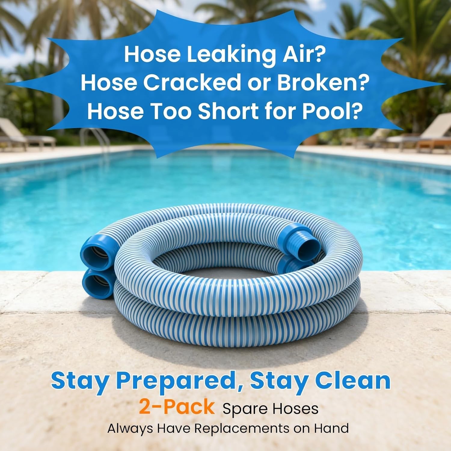 Pool Vacuum Hose 2-Pack, 40&Prime; Spiral-Wound, Blue