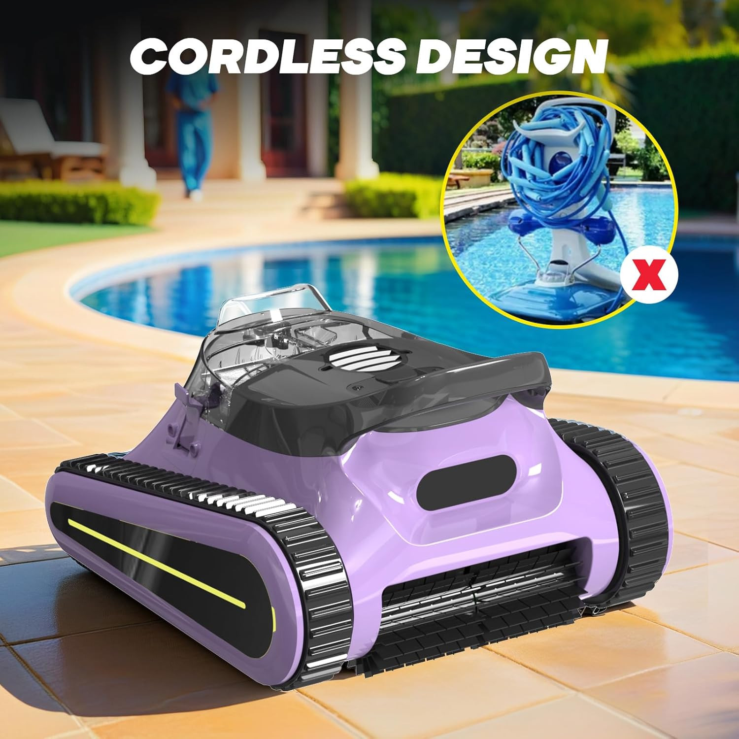 Cordless Robotic Pool Vacuum for Above & In-Ground Pools, 2.5H Run Time